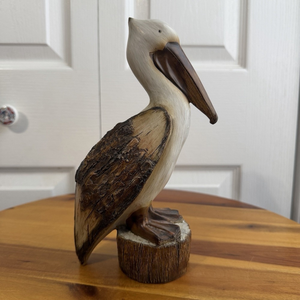 Tii Collections Resin Carved Pelican On Log Nautical Coastal Beach Figurine